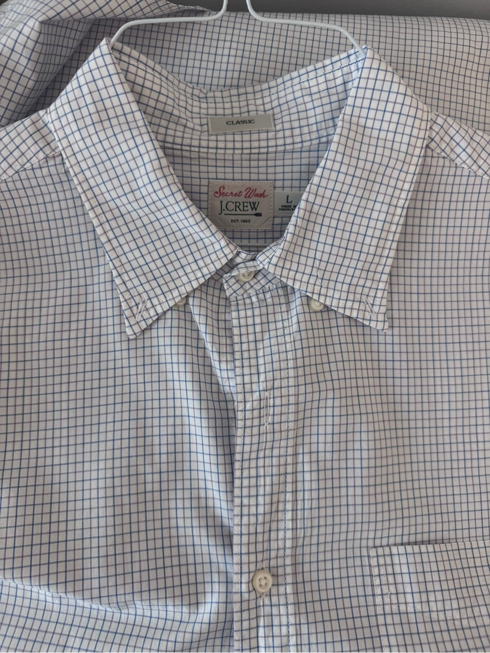 J. Crew Secret Wash Classic Button down Shirt with Blue Windowpane size Large